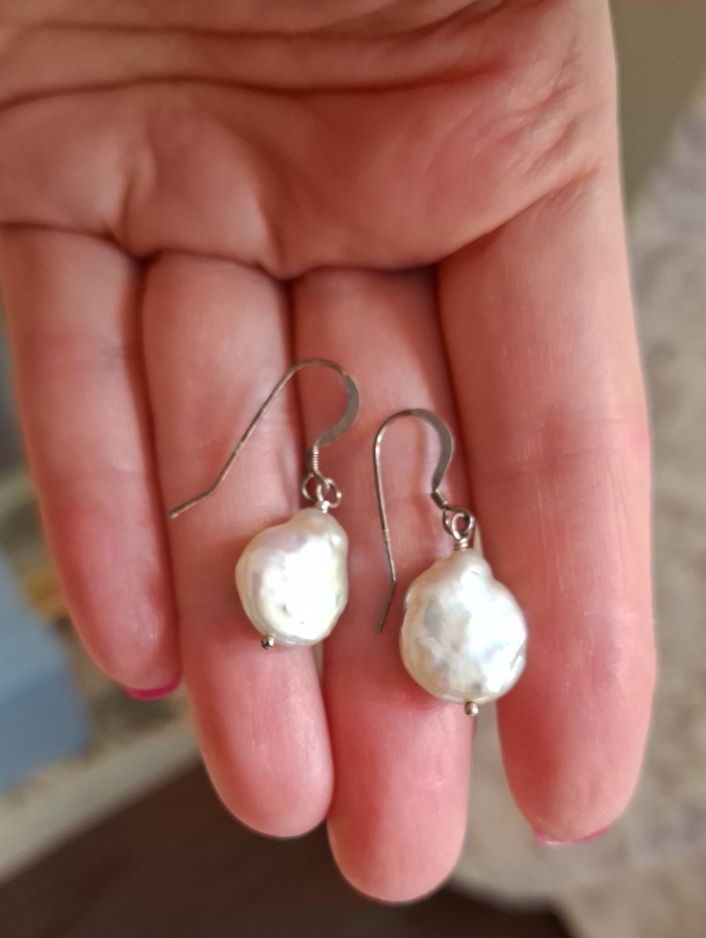 Sterling Silver Freshwater Pearl Drop Earrings - White
